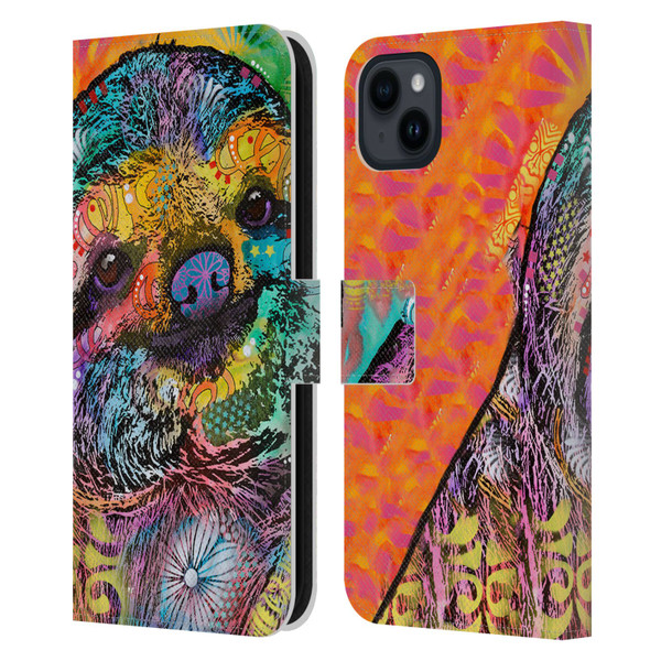 Dean Russo Wildlife 3 Sloth Leather Book Wallet Case Cover For Apple iPhone 15 Plus