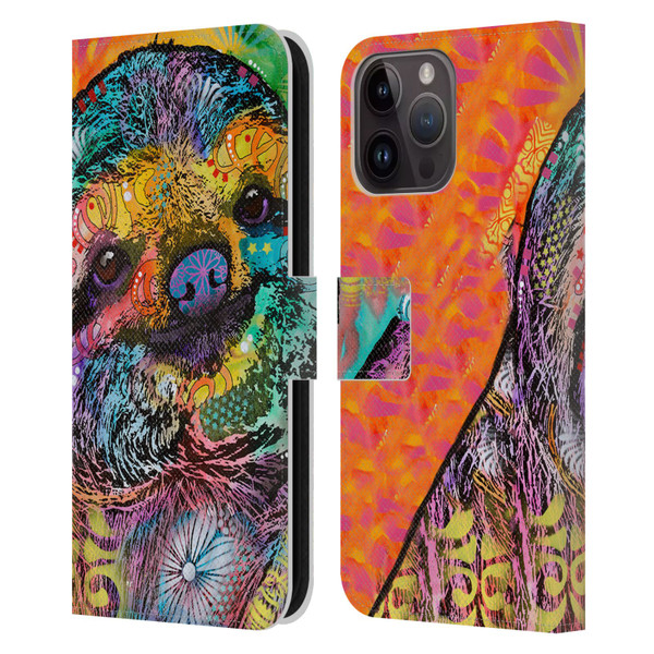 Dean Russo Wildlife 3 Sloth Leather Book Wallet Case Cover For Apple iPhone 15 Pro Max