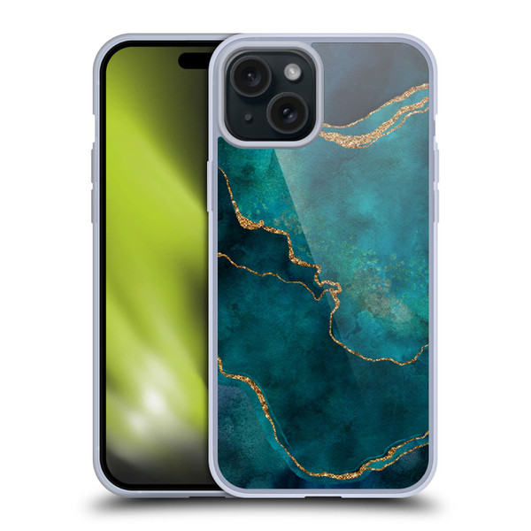 LebensArt Mineral Marble Glam Turquoise Soft Gel Case for Apple iPhone 15 Plus