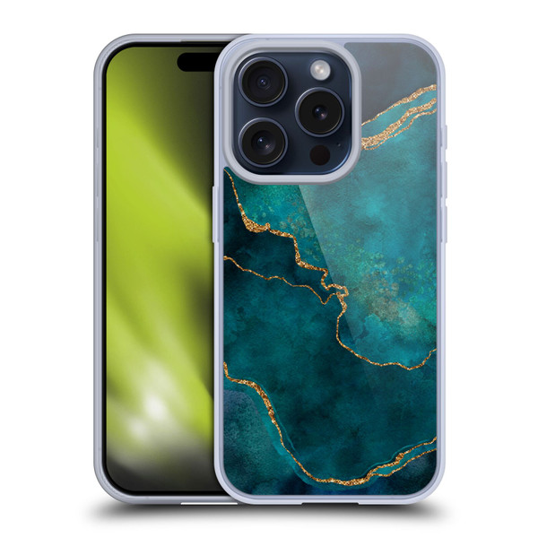 LebensArt Mineral Marble Glam Turquoise Soft Gel Case for Apple iPhone 15 Pro