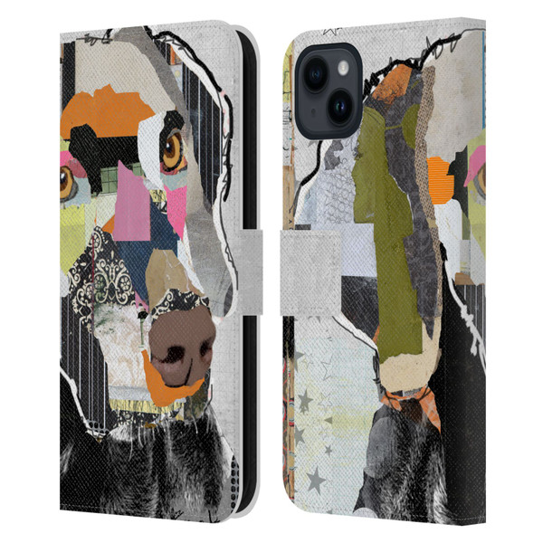 Michel Keck Dogs 2 Weimaraner Leather Book Wallet Case Cover For Apple iPhone 15 Plus