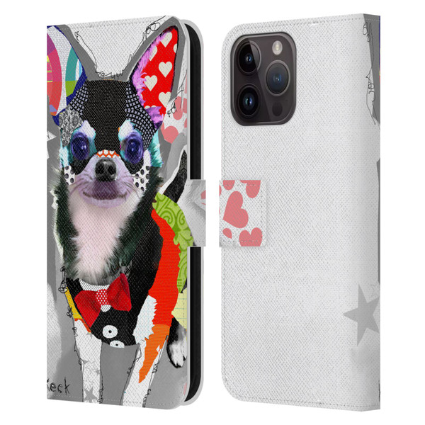 Michel Keck Dogs 3 Chihuahua Leather Book Wallet Case Cover For Apple iPhone 15 Pro Max