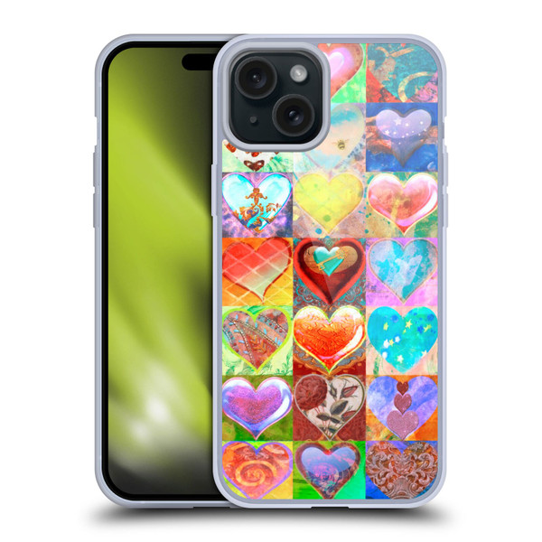 Aimee Stewart Colourful Sweets Hearts Grid Soft Gel Case for Apple iPhone 15 Plus