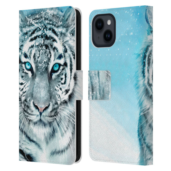Aimee Stewart Animals White Tiger Leather Book Wallet Case Cover For Apple iPhone 15