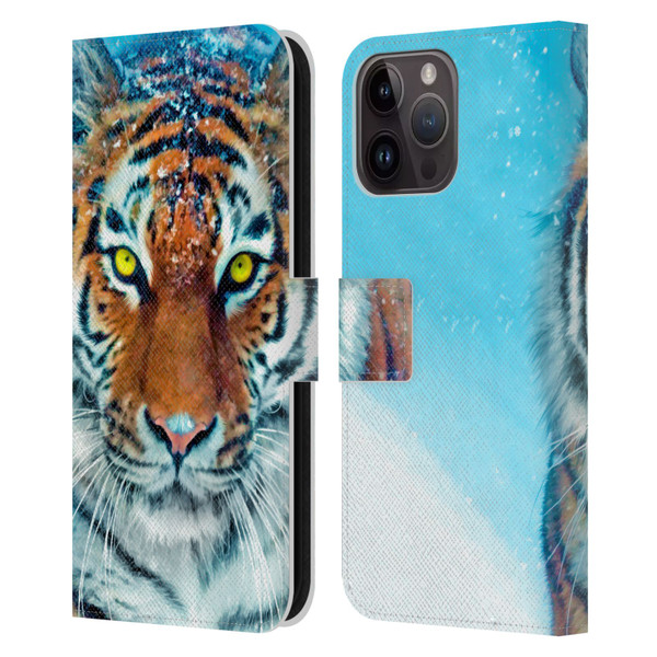 Aimee Stewart Animals Yellow Tiger Leather Book Wallet Case Cover For Apple iPhone 15 Pro Max