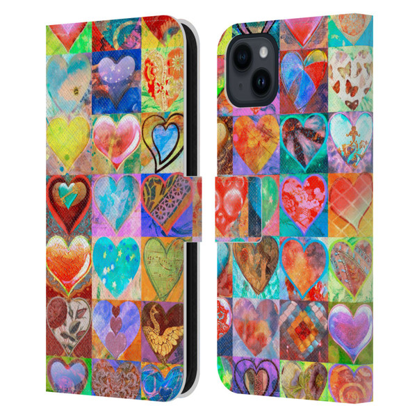 Aimee Stewart Colourful Sweets Hearts Grid Leather Book Wallet Case Cover For Apple iPhone 15 Plus