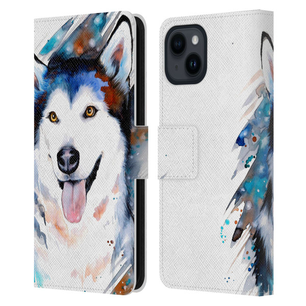 Pixie Cold Animals Husky Leather Book Wallet Case Cover For Apple iPhone 15