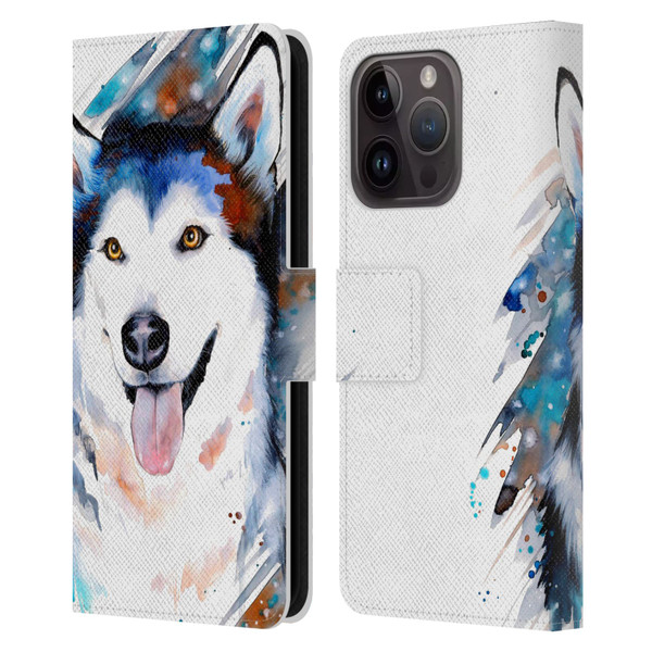 Pixie Cold Animals Husky Leather Book Wallet Case Cover For Apple iPhone 15 Pro