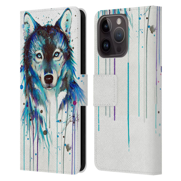 Pixie Cold Animals Ice Wolf Leather Book Wallet Case Cover For Apple iPhone 15 Pro