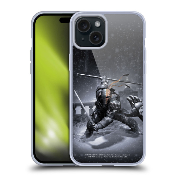 Batman Arkham Origins Key Art Deathstroke Soft Gel Case for Apple iPhone 15 Plus