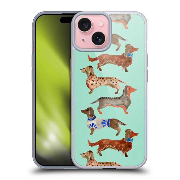 Cat Coquillette Animals Blue Dachshunds Soft Gel Case for Apple iPhone 15