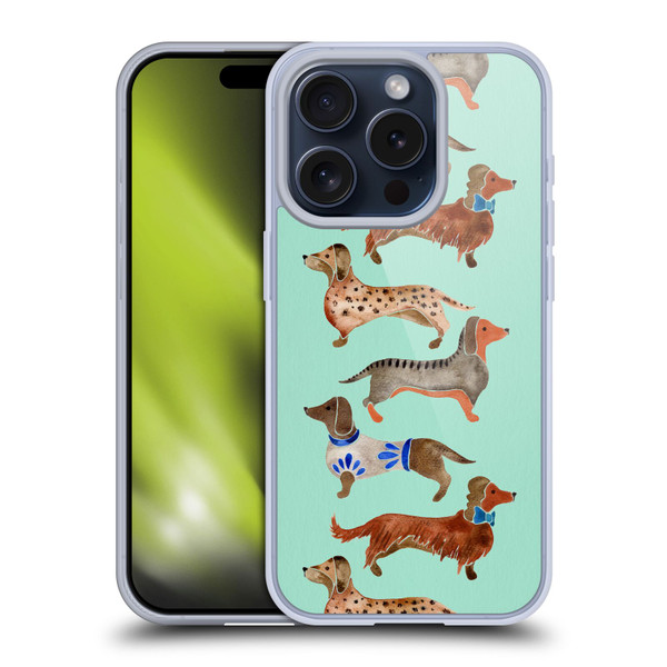 Cat Coquillette Animals Blue Dachshunds Soft Gel Case for Apple iPhone 15 Pro