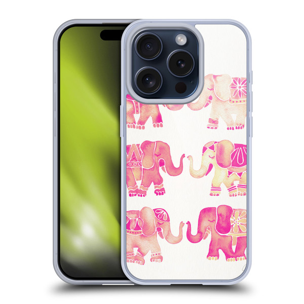 Cat Coquillette Animals 2 Pink Elephants Soft Gel Case for Apple iPhone 15 Pro
