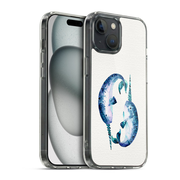 Cat Coquillette Sea Blue Narwhals Soft Gel Case for Apple iPhone 15 & MagSafe