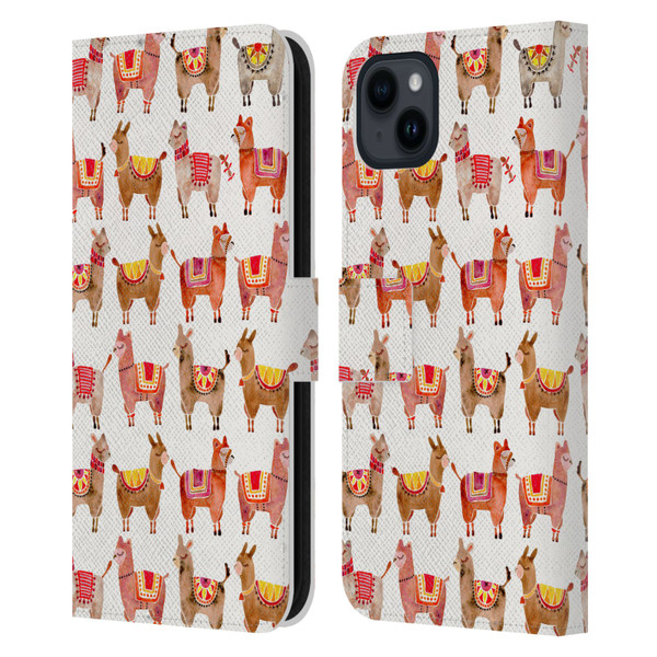 Cat Coquillette Animals Alpacas Leather Book Wallet Case Cover For Apple iPhone 15 Plus