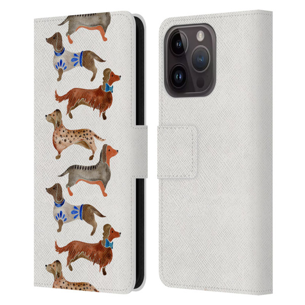 Cat Coquillette Animals Dachshunds Leather Book Wallet Case Cover For Apple iPhone 15 Pro