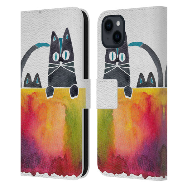 Cat Coquillette Animals 2 Cats Leather Book Wallet Case Cover For Apple iPhone 15 Plus