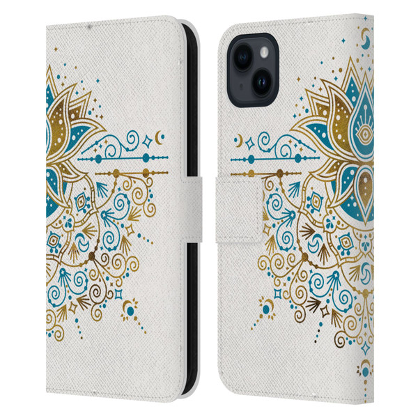 Cat Coquillette Patterns 6 Lotus Bloom Mandala 4 Leather Book Wallet Case Cover For Apple iPhone 15 Plus