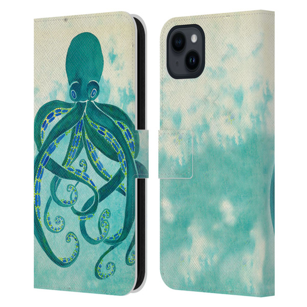 Cat Coquillette Sea Octopus Leather Book Wallet Case Cover For Apple iPhone 15 Plus