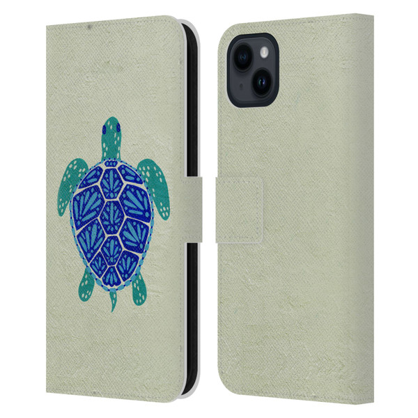 Cat Coquillette Sea Turtle Blue Leather Book Wallet Case Cover For Apple iPhone 15 Plus