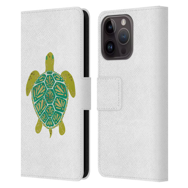 Cat Coquillette Sea Turtle Green Leather Book Wallet Case Cover For Apple iPhone 15 Pro