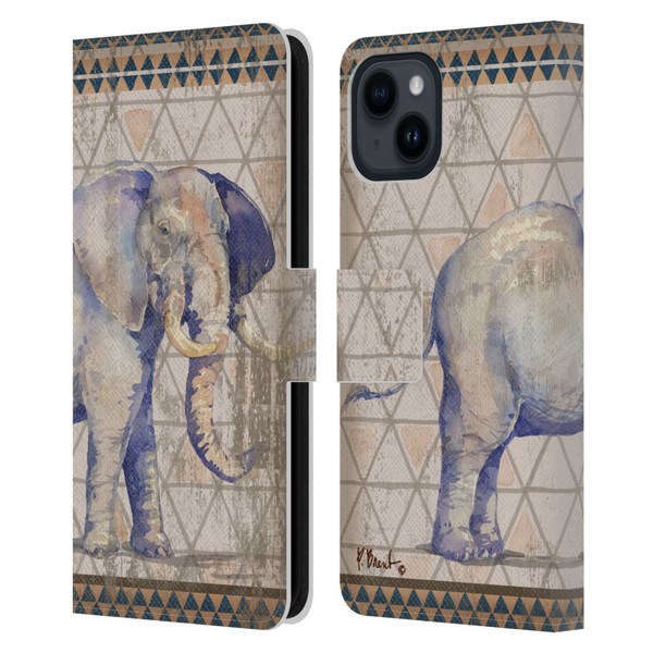 Paul Brent Animals Tribal Elephant Leather Book Wallet Case Cover For Apple iPhone 15
