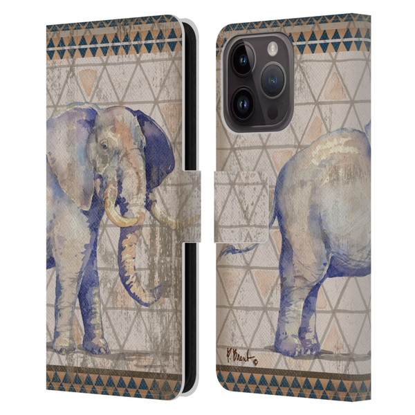 Paul Brent Animals Tribal Elephant Leather Book Wallet Case Cover For Apple iPhone 15 Pro