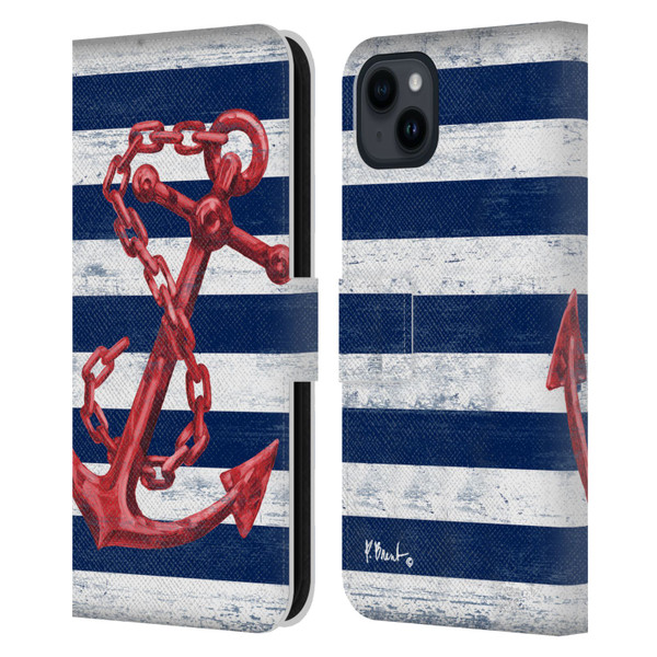 Paul Brent Nautical Westerly Anchor Red Leather Book Wallet Case Cover For Apple iPhone 15 Plus