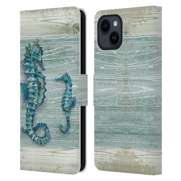 Paul Brent Sea Creatures Seahorse Leather Book Wallet Case Cover For Apple iPhone 15