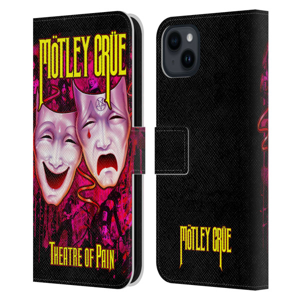 Motley Crue Key Art Theater Of Pain Leather Book Wallet Case Cover For Apple iPhone 15 Plus