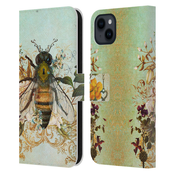 Jena DellaGrottaglia Insects Bee Garden Leather Book Wallet Case Cover For Apple iPhone 15 Plus
