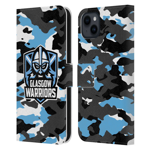 Glasgow Warriors Logo 2 Camouflage Leather Book Wallet Case Cover For Apple iPhone 15 Plus