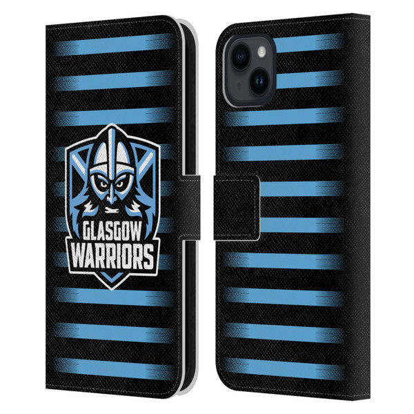 Glasgow Warriors Logo 2 Stripes Leather Book Wallet Case Cover For Apple iPhone 15 Plus