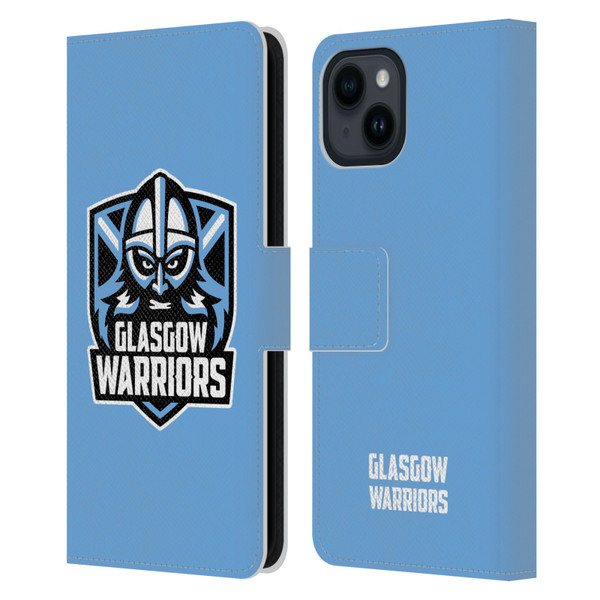 Glasgow Warriors Logo Plain Blue Leather Book Wallet Case Cover For Apple iPhone 15