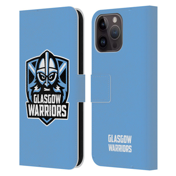 Glasgow Warriors Logo Plain Blue Leather Book Wallet Case Cover For Apple iPhone 15 Pro Max