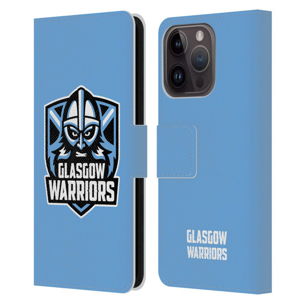 Glasgow Warriors Logo Plain Blue Leather Book Wallet Case Cover For Apple iPhone 15 Pro
