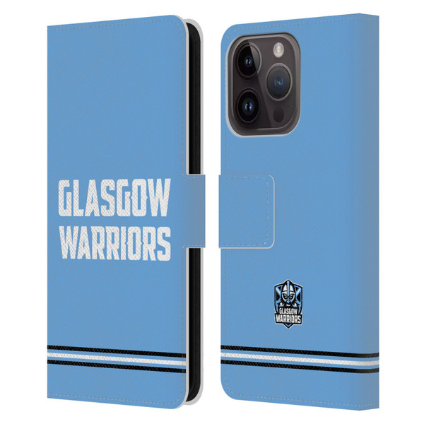 Glasgow Warriors Logo Text Type Blue Leather Book Wallet Case Cover For Apple iPhone 15 Pro