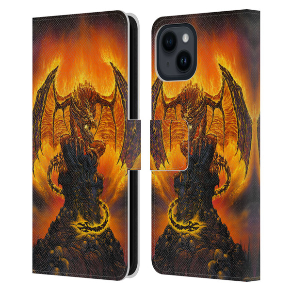 Ed Beard Jr Dragons Harbinger Of Fire Leather Book Wallet Case Cover For Apple iPhone 15