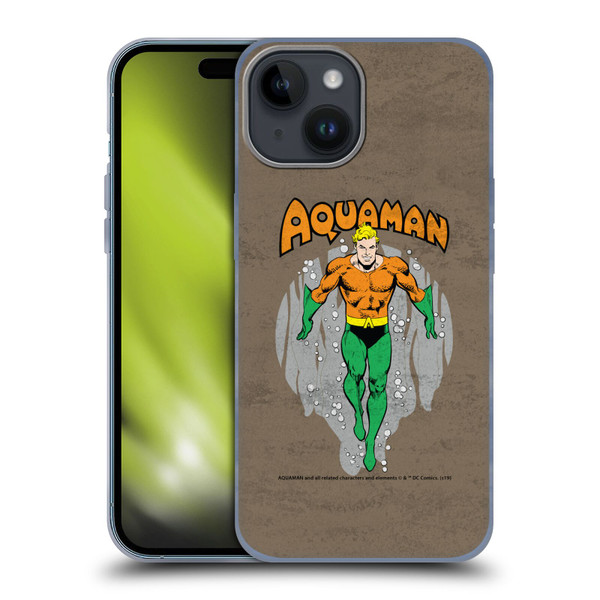 Aquaman DC Comics Fast Fashion Classic Distressed Look Soft Gel Case for Apple iPhone 15