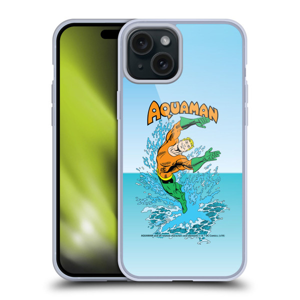 Aquaman DC Comics Fast Fashion Splash Soft Gel Case for Apple iPhone 15 Plus