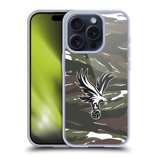 Crystal Palace FC Crest Woodland Camouflage Soft Gel Case for Apple iPhone 15 Pro