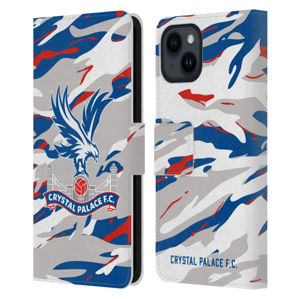 Crystal Palace FC Crest Camouflage Leather Book Wallet Case Cover For Apple iPhone 15