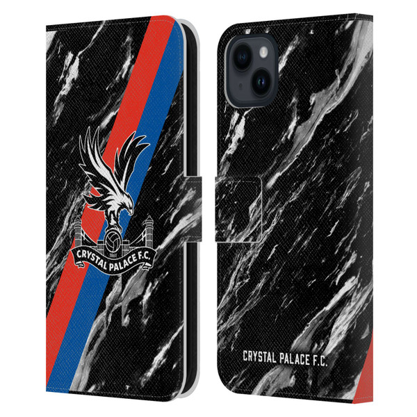 Crystal Palace FC Crest Black Marble Leather Book Wallet Case Cover For Apple iPhone 15 Plus