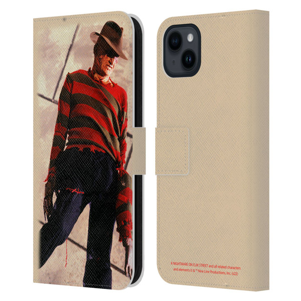 A Nightmare On Elm Street: The Dream Child Graphics Freddy Leather Book Wallet Case Cover For Apple iPhone 15 Plus