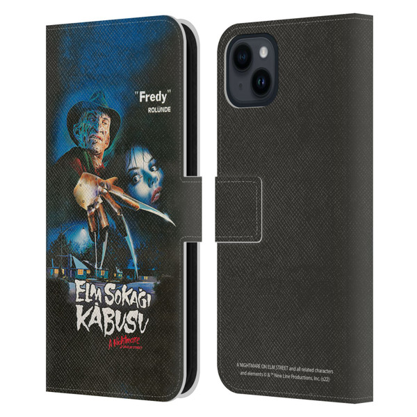A Nightmare On Elm Street (1984) Graphics Elm Sokagi Leather Book Wallet Case Cover For Apple iPhone 15 Plus