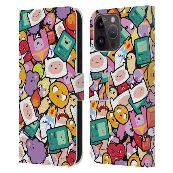 Adventure Time Graphics Pattern Leather Book Wallet Case Cover For Apple iPhone 15 Pro Max