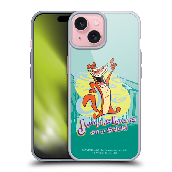 I Am Weasel. Graphics Jumping Iguana On A Stick Soft Gel Case for Apple iPhone 15