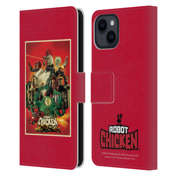 Robot Chicken Graphics Poster Leather Book Wallet Case Cover For Apple iPhone 15