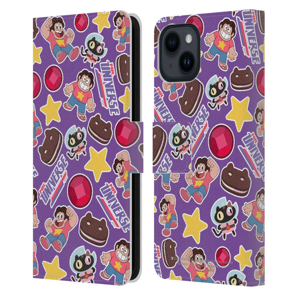 Steven Universe Graphics Icons Leather Book Wallet Case Cover For Apple iPhone 15