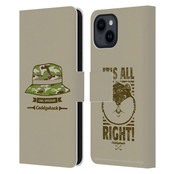 Caddyshack Graphics Carl Spackler Hat Leather Book Wallet Case Cover For Apple iPhone 15